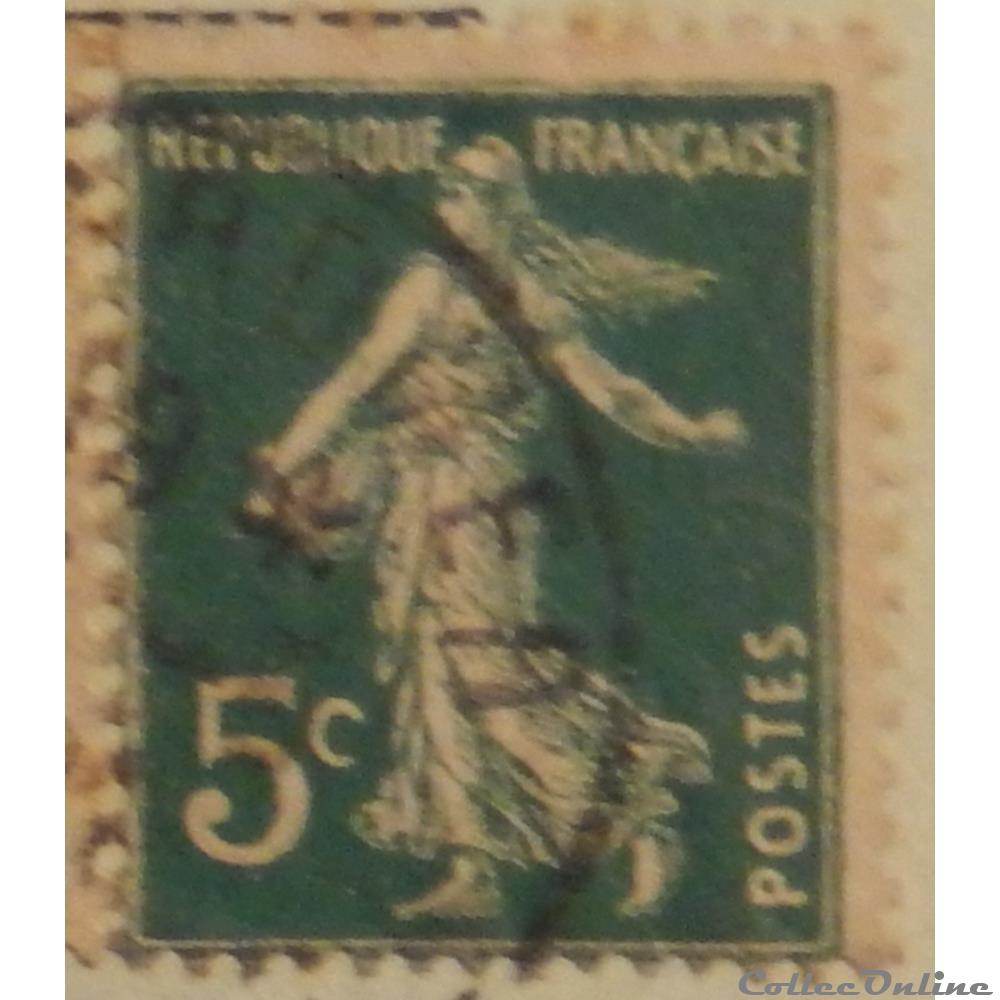 timbre france 00137 semeuse camee 5c vert de 1907