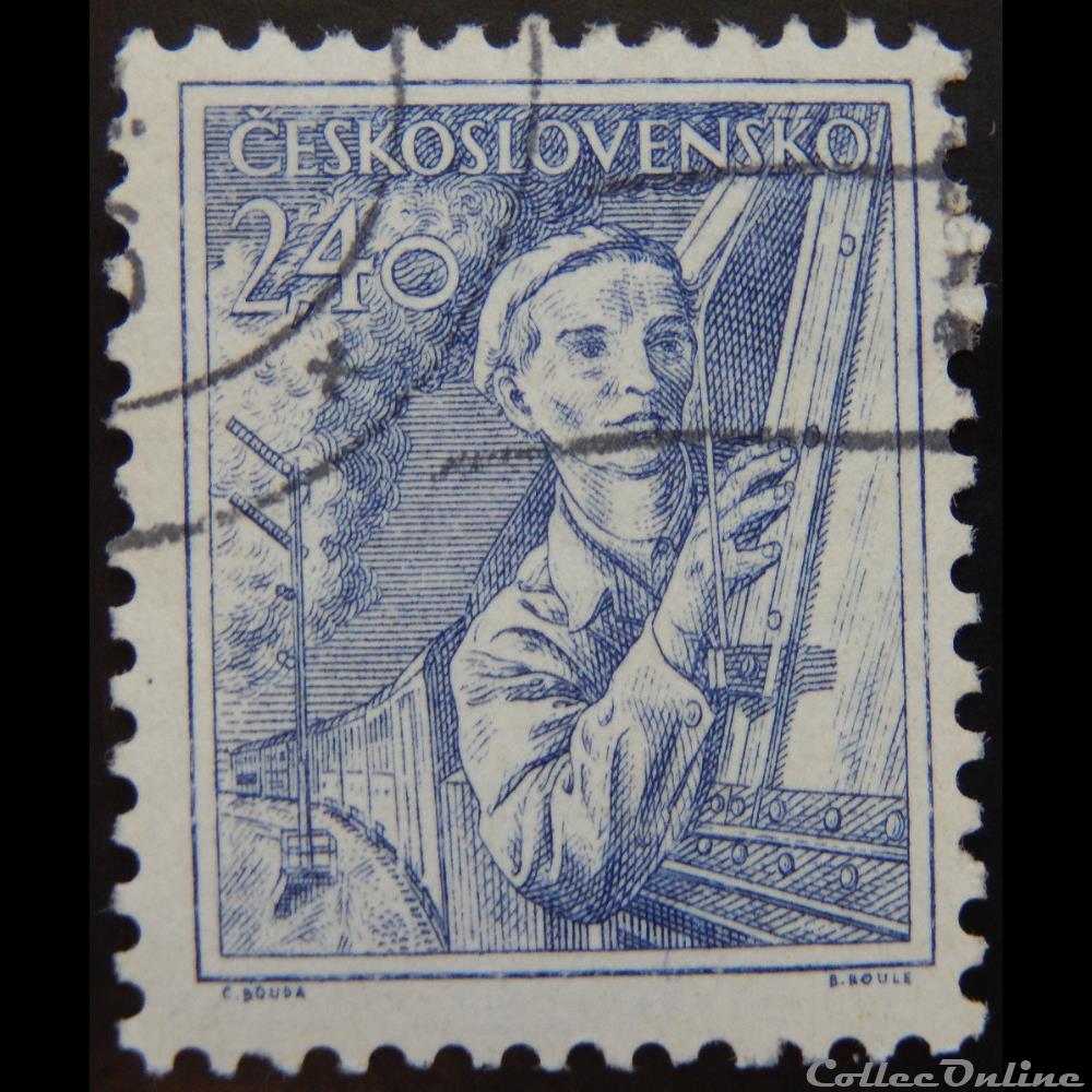 Tchécoslovaquie 00763 Cheminot 2.40 Kcs de 1954 timbre europe republique tcheque tchecoslovaquie 00763 cheminot 2 40 kcs de 1954