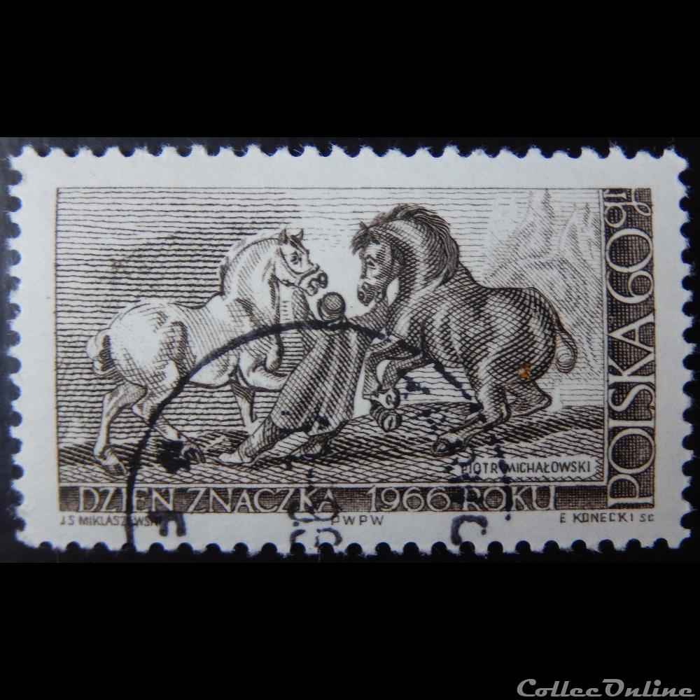 timbre europe pologne 01564 valet ecurie avec percherons 60gr de 1966