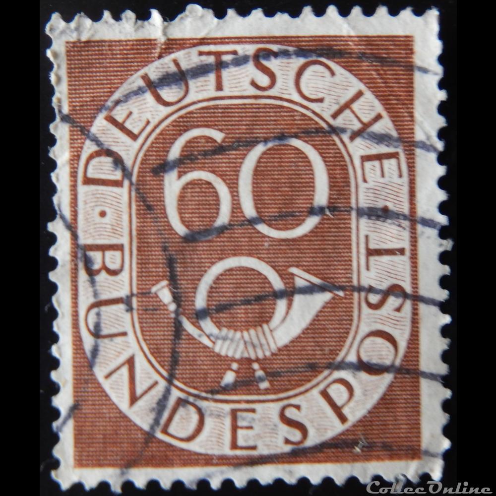 Allemagne RFA 00021 chiffre et cor postal 60pf de 1951 timbre europe allemagne rfa 00021 chiffre et cor postal 60pf de 1951