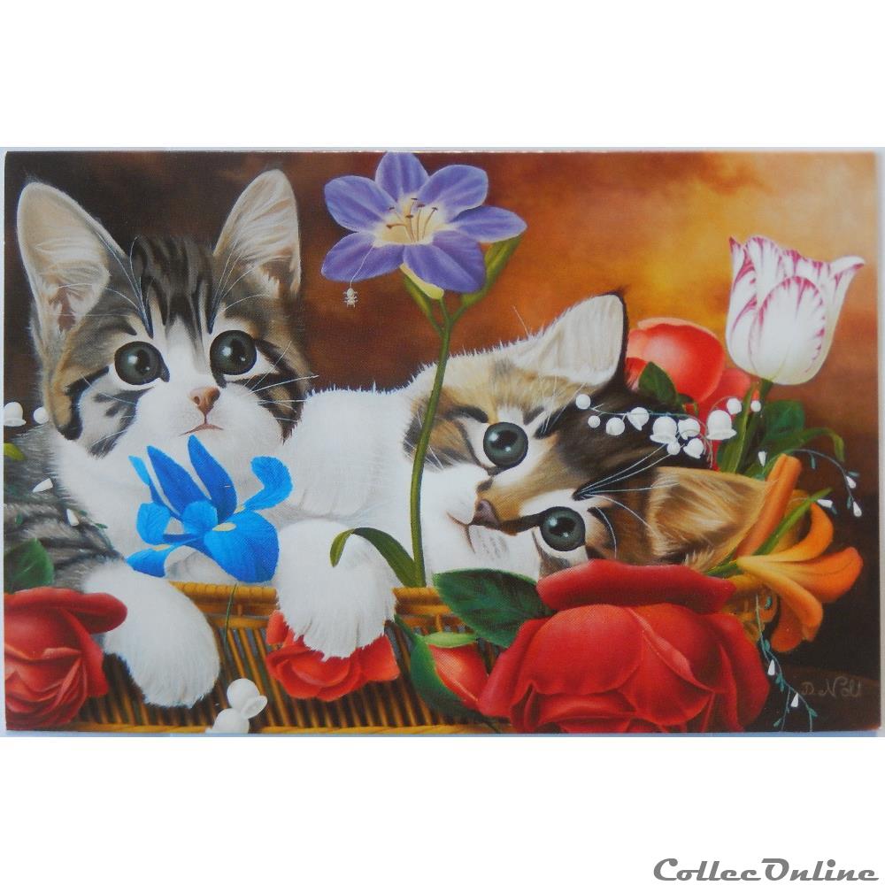 CP Peinture "Chatons espiègles" carte postale rhone alpe cp peinture chatons espiegles