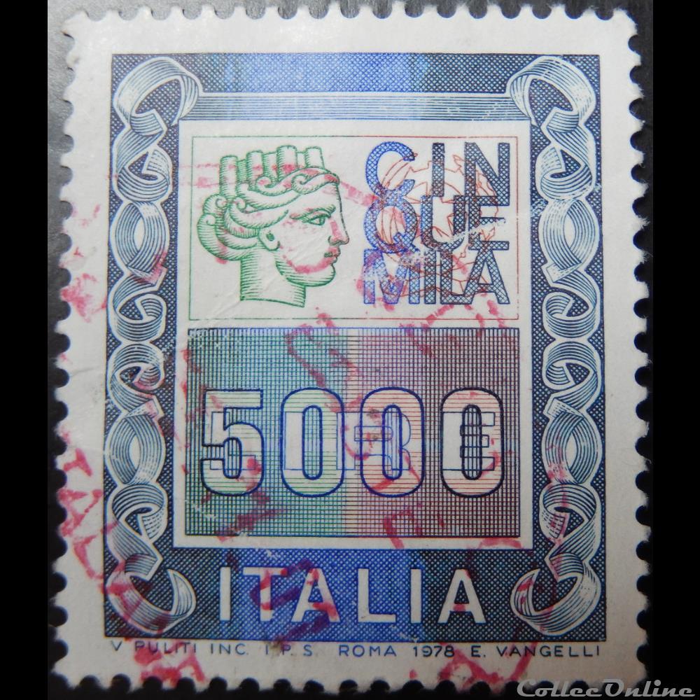 timbre europe italie 01371 chiffre valeur elevee 5000 lires de 1978