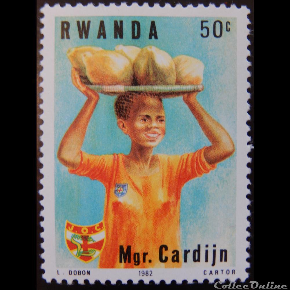 timbre afrique rwandum rwanda 01111 cardinal cardijn 50c de 1983