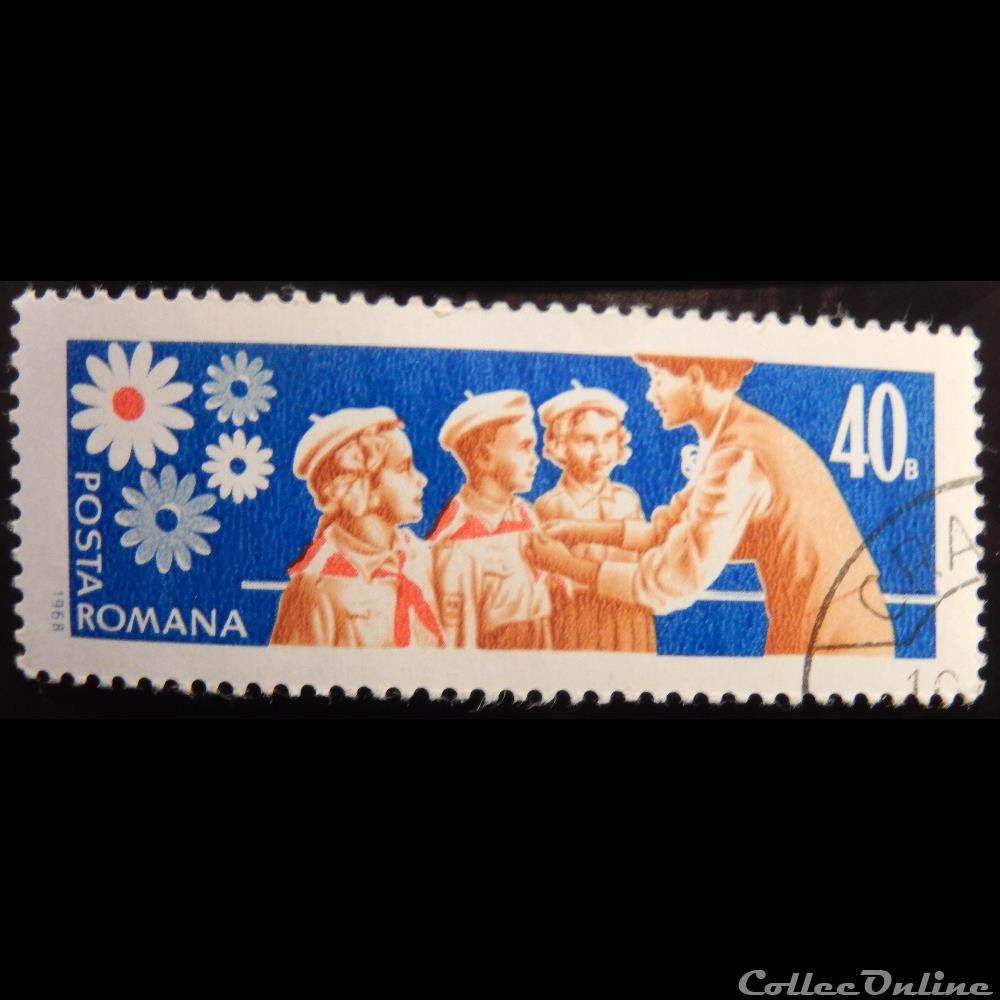 Roumanie 02382 jeunes scouts 40 Bani de 1968 timbre europe roumanie 02382 jeunes scouts 40 bani de 1968