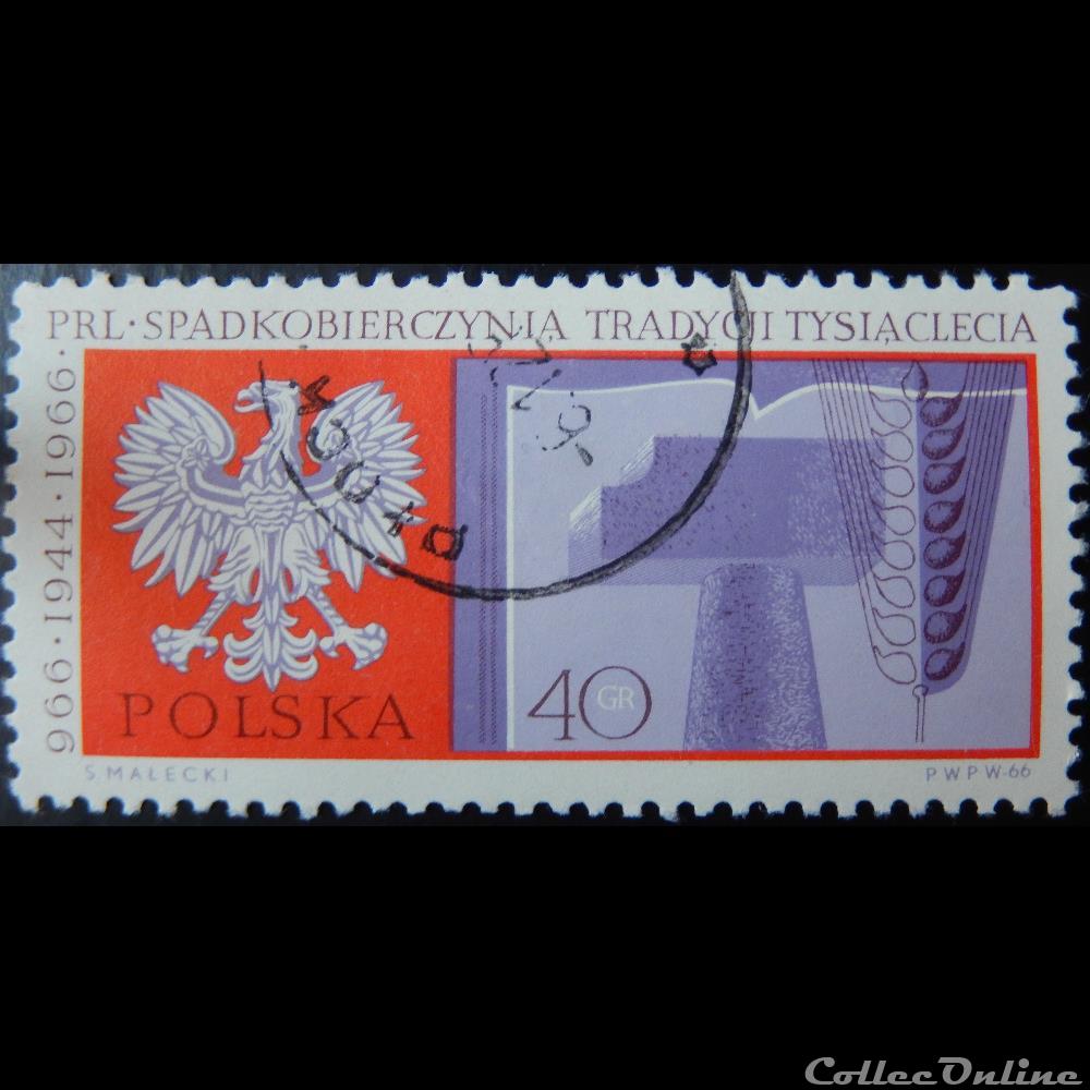 timbre europe pologne 01577 aigle polonais marteau et ble 40gr de 1966