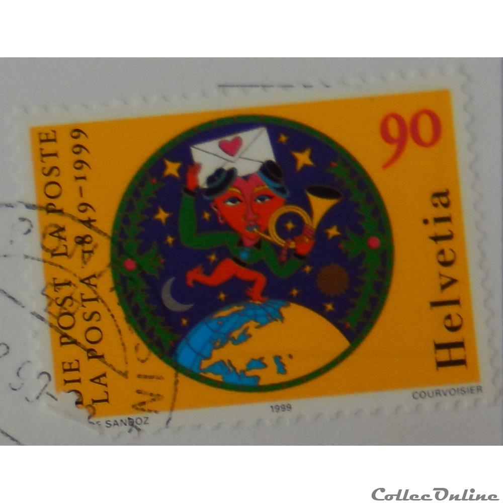 Suisse 01600 facteur et globe 90cts de 1999 timbre europe suisse 01600 facteur et globe 90cts de 1999