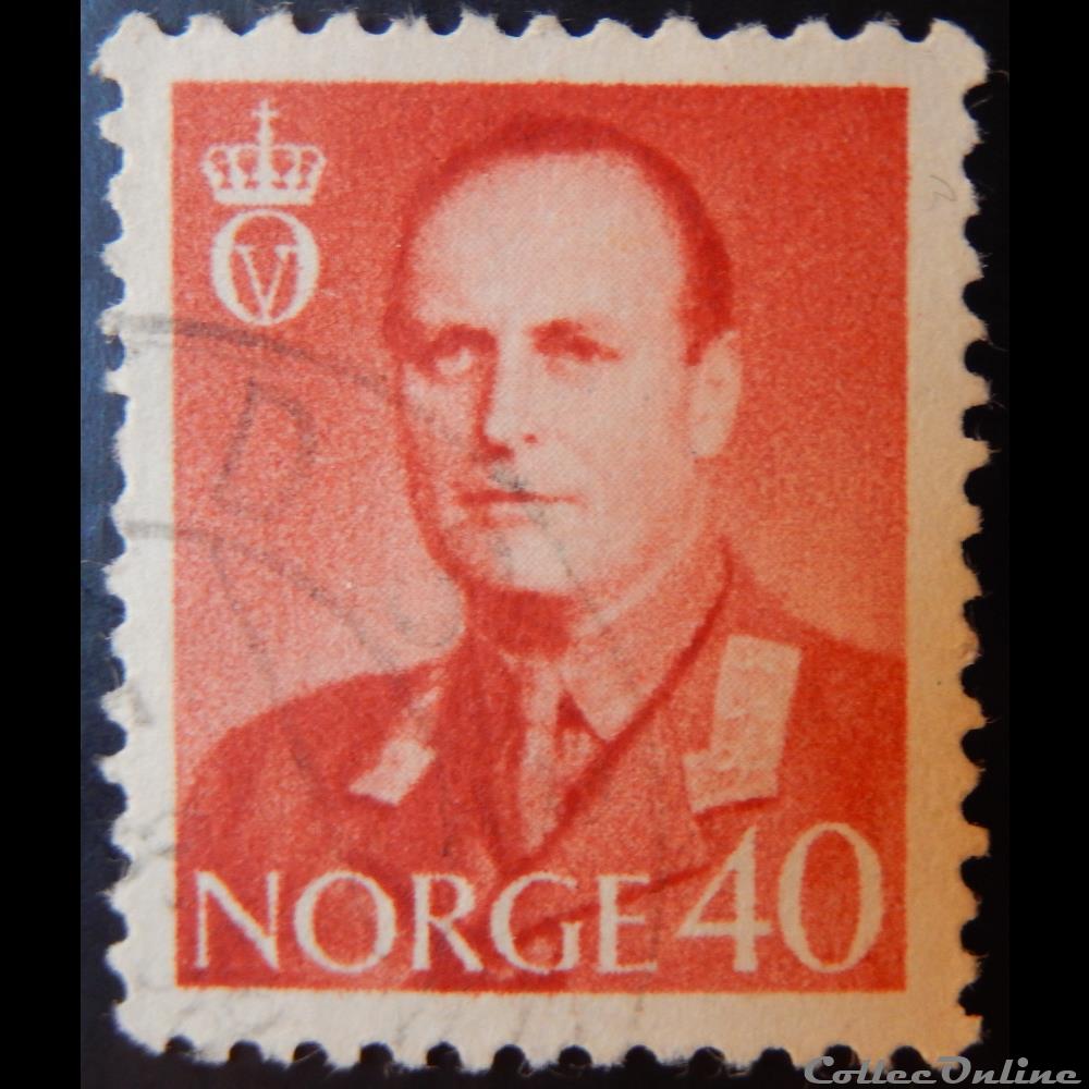 Norvège 00382 roi Olaf V 40ore de 1958 timbre europe norvege 00382 roi olaf v 40ore de 1958