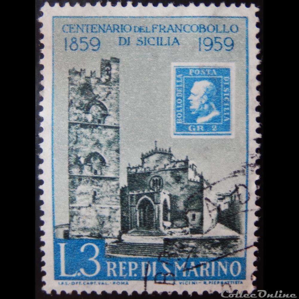Saint-Marin 00474 timbre jubilé Sicilia 3L de 1959 europe saint marin 00474 timbre jubile sicilia 3l de 1959