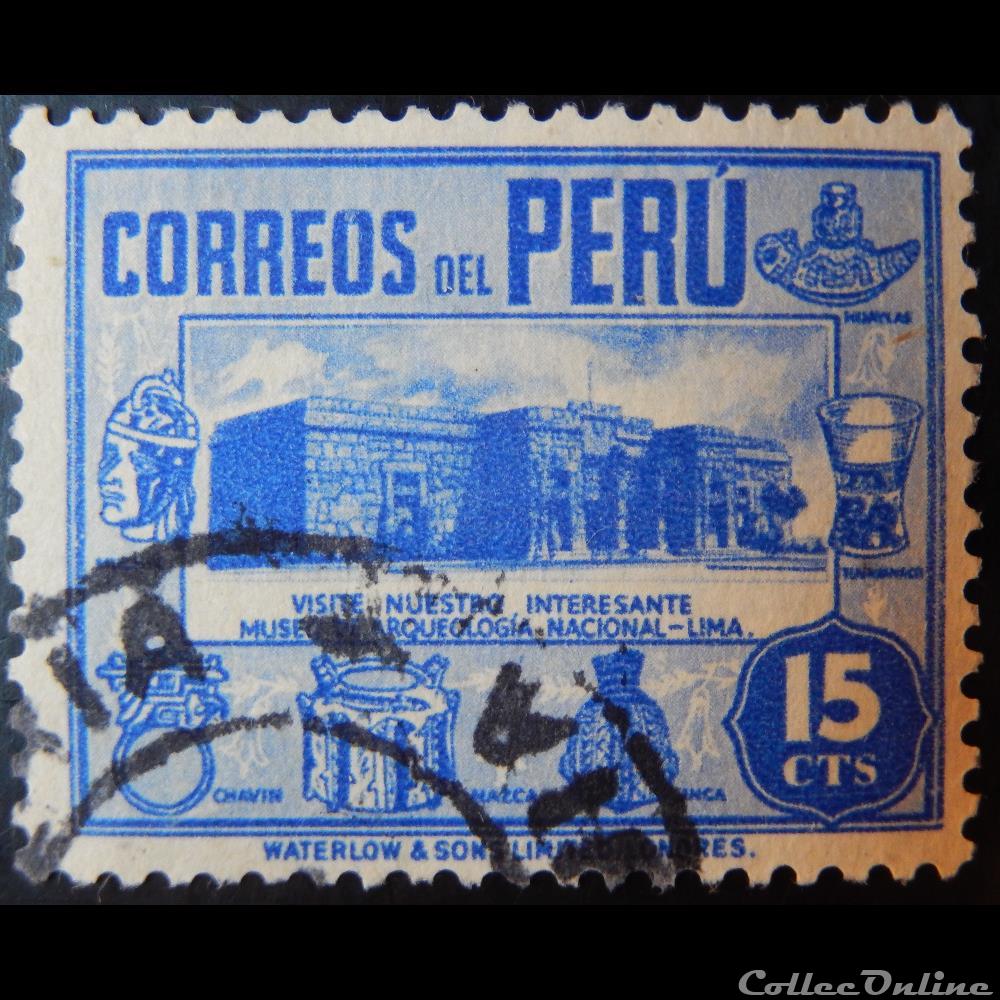 Pérou 00359 musé archéologique de Lima 15c de 1938 timbre amerique perou 00359 muse archeologique de lima 15c de 1938