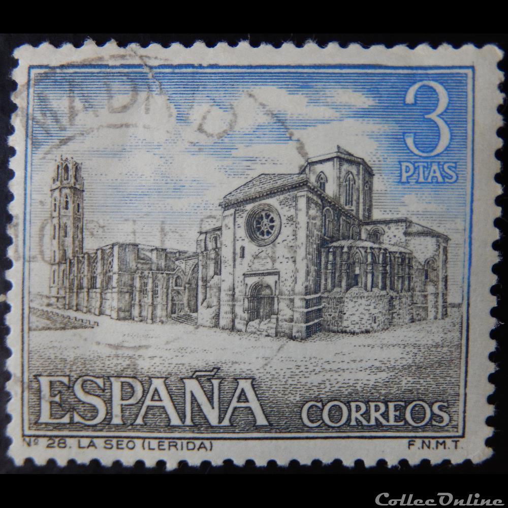 Espagne 01416 Cathédrale de la Seu Vella de Lérida 3Ptas de 1966 timbre europe espagne 01416 cathedrale de la seu vella de lerida 3ptas de 1966