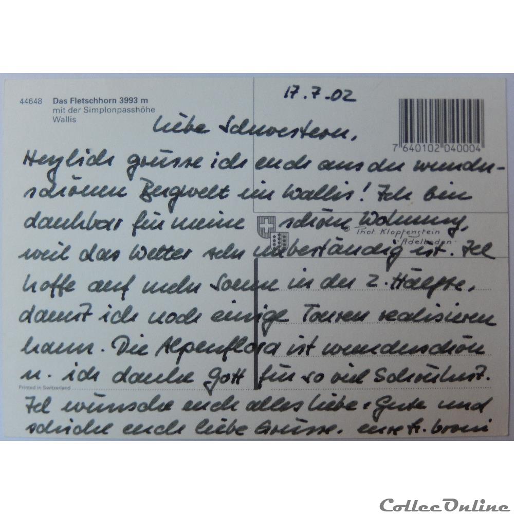 carte postale europe aquitaine cp de suisse le valais le fletschhorn