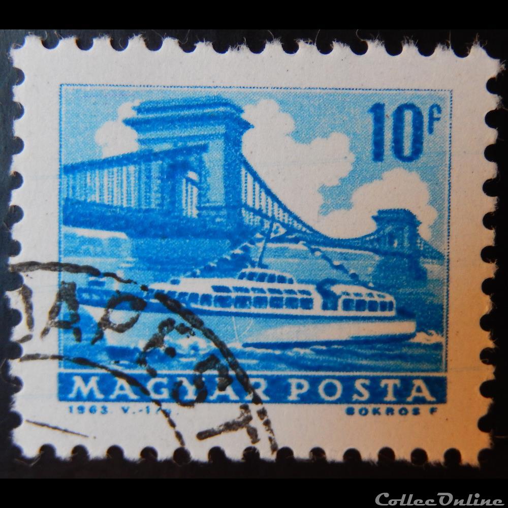 Hongrie 01555 navire et pont des chaînes, Budapest 10f de 1963 timbre europe hongrie 01555 navire et pont des chaines budapest 10f de 1963