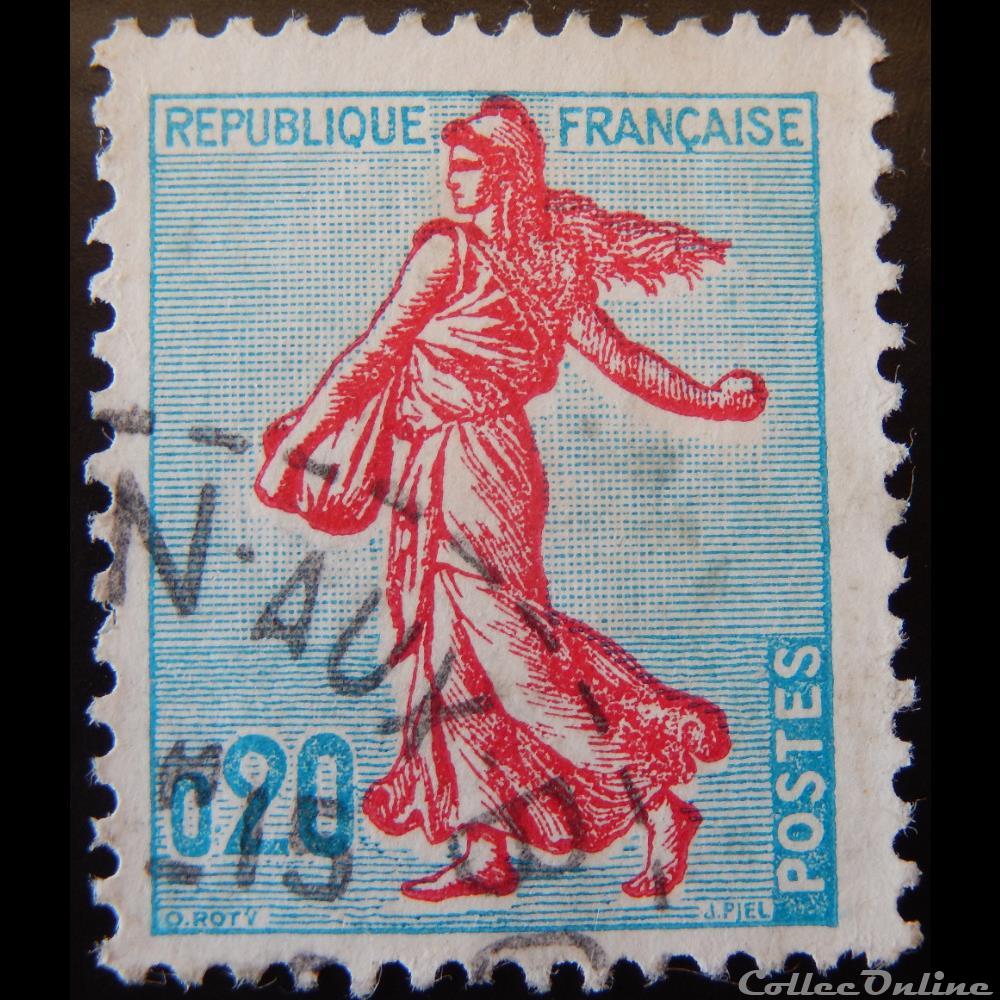 01233 Semeuse Turquoise et rose 0.20F timbre france 01233 semeuse turquoise et rose 0 20f