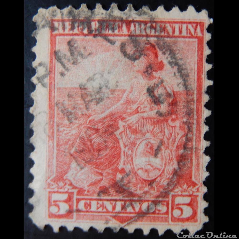 timbre amerique argentine 00115 allegorie liberte assise 5c de 1899
