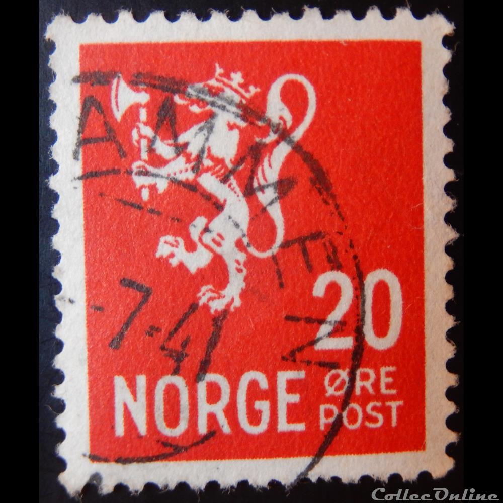 Norvège 00229a lion 20ore de 1941 timbre europe norvege 00229a lion 20ore de 1941