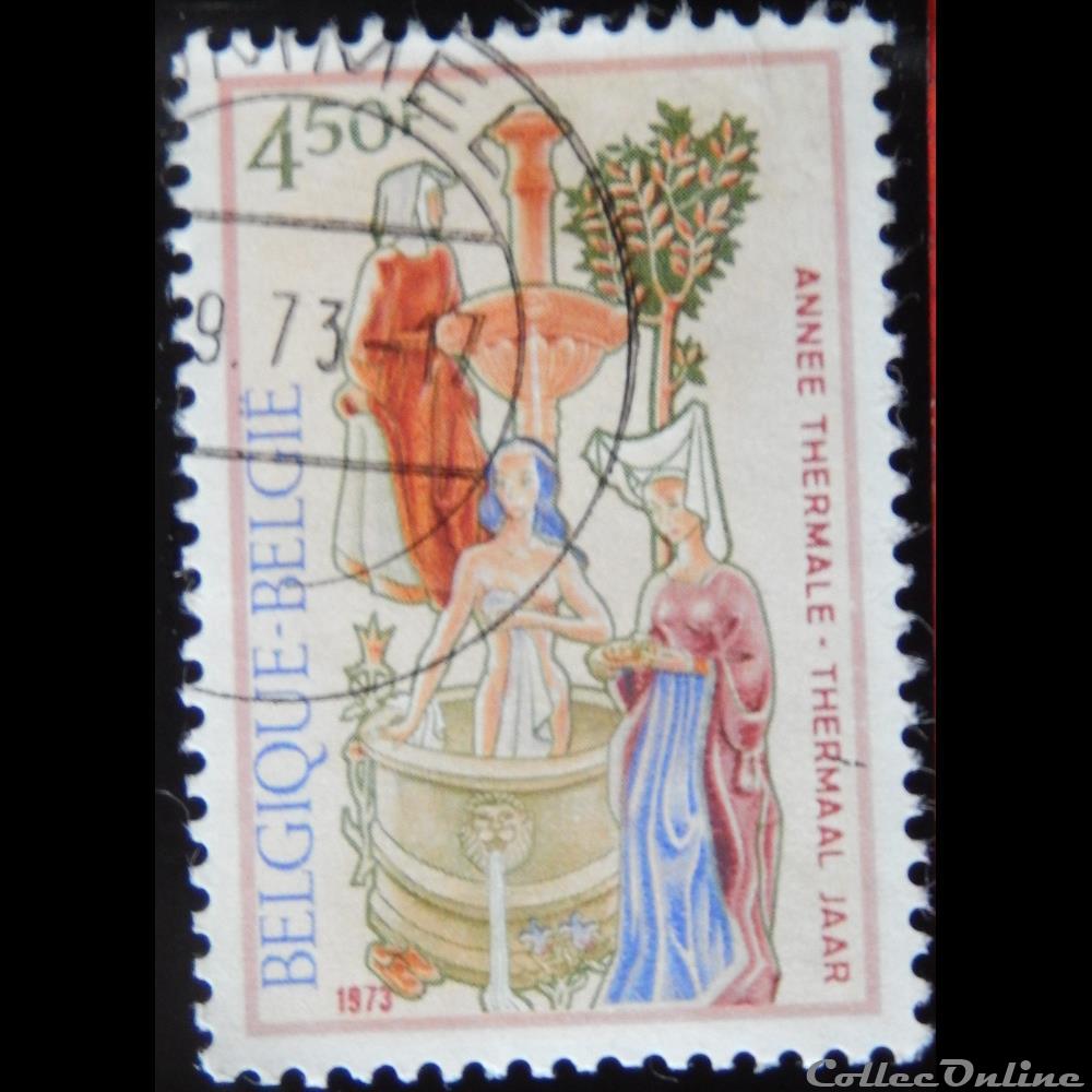 timbre europe belgique 01675 fontaine thermale 4f50 de 1973