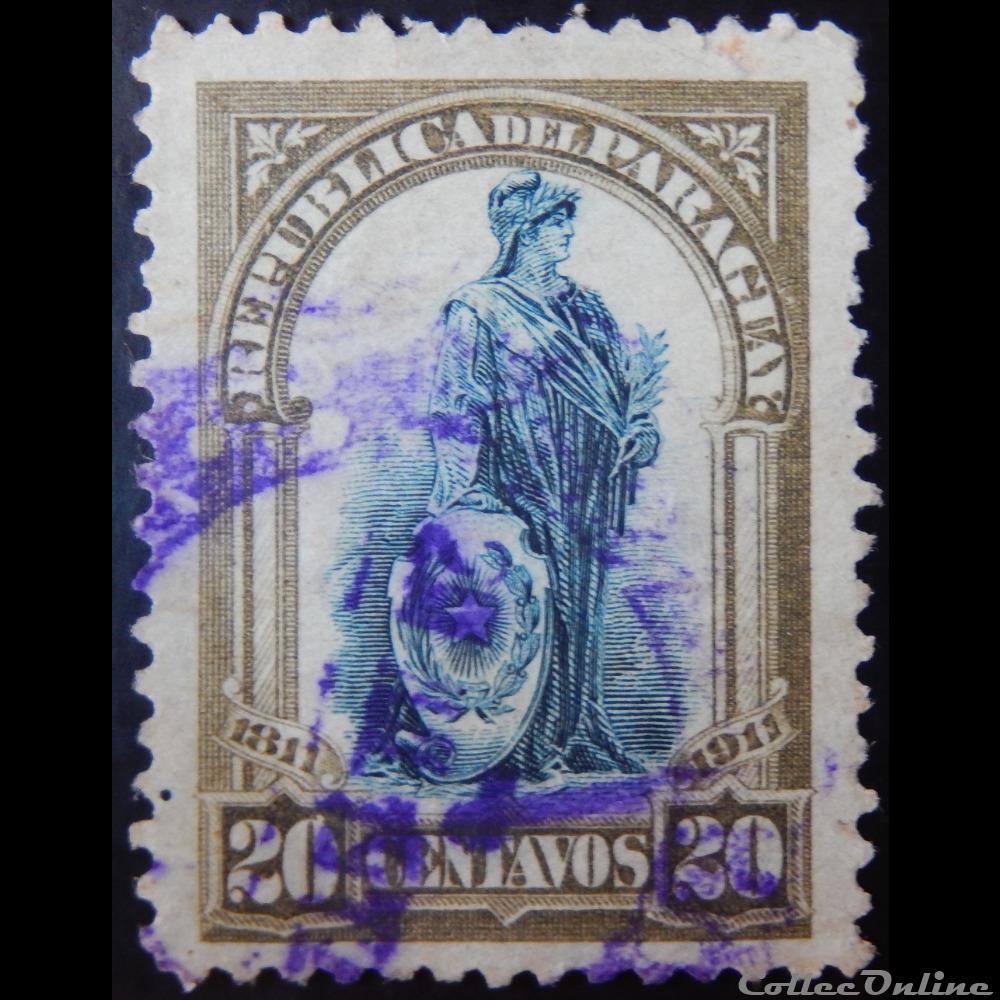 Paraguay 00195 centenaire de l'indépendance 20c de 1911 timbre amerique paraguay 00195 centenaire de independance 20c de 1911