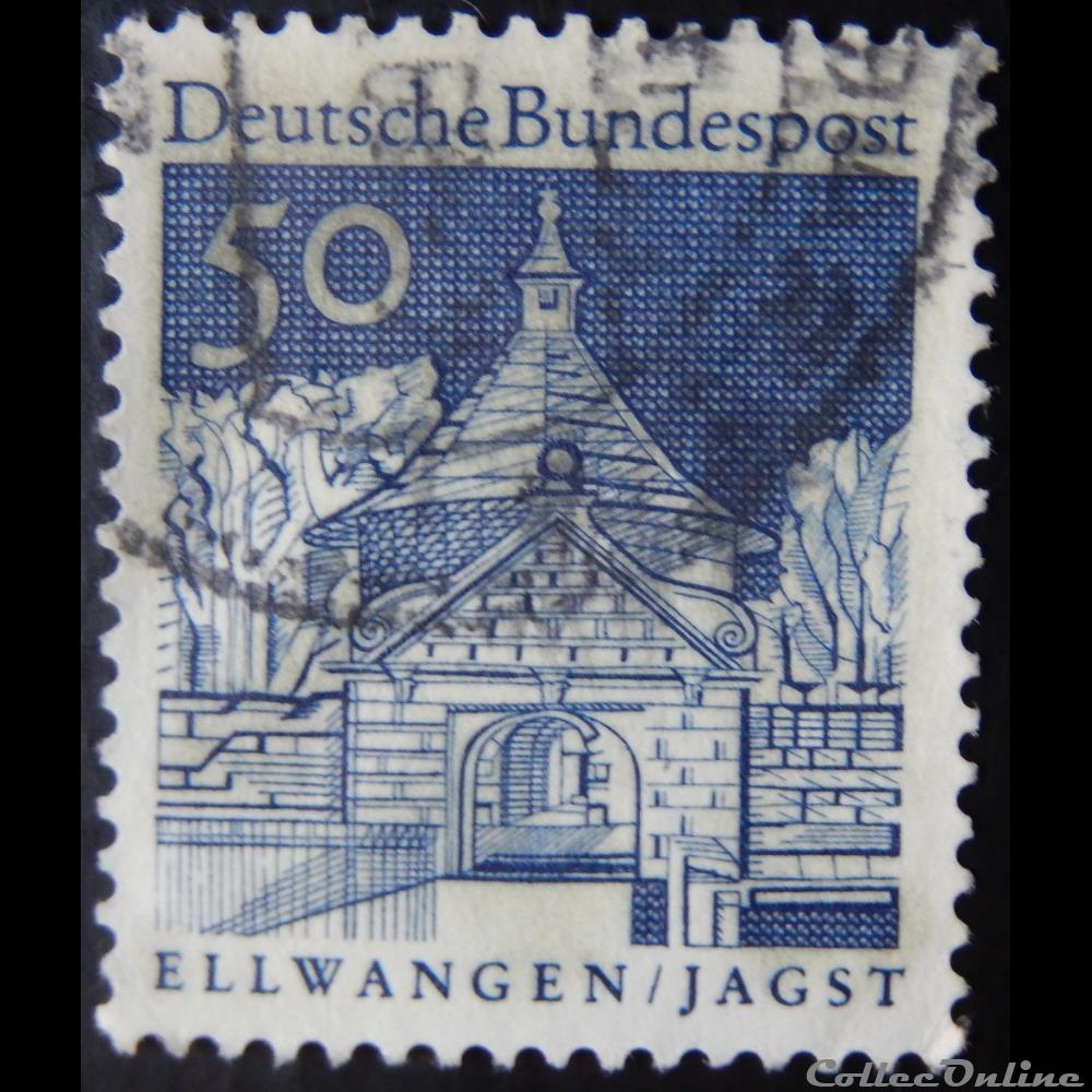 Allemagne RFA 00394 porte du château d'Ellwangen, Jagst 50pf de 1967 4 timbre europe allemagne rfa 00394 porte du chateau ellwangen jagst 50pf de 1967