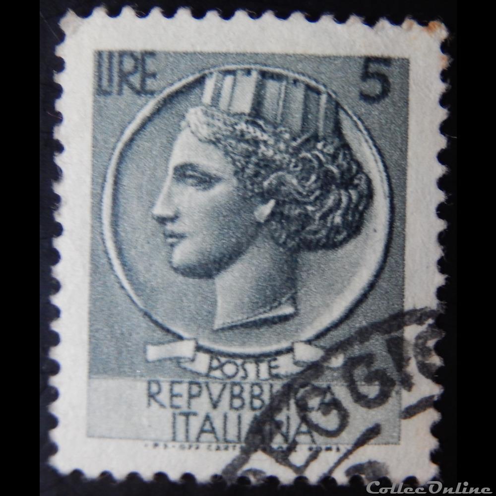 Italie 00648 pièce de Syracuse 5 lires de 1953 4 timbre europe italie 00648 piece de syracuse 5 lires de 1953