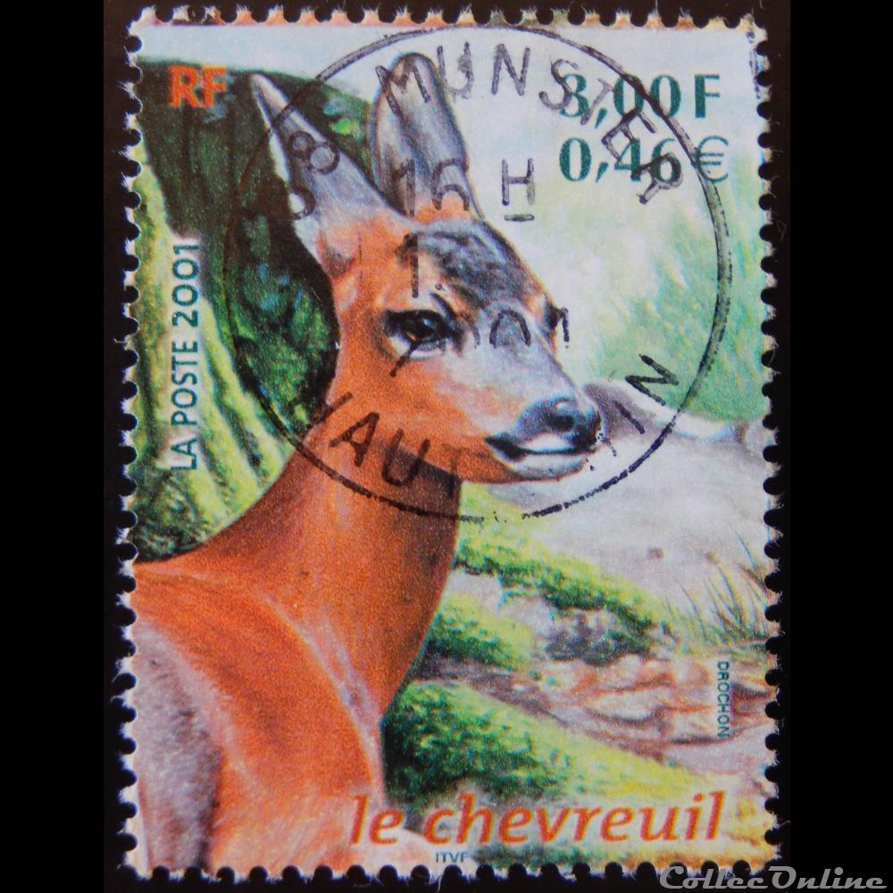 03382 Animaux des bois Le Chevreuil 3F - 0.46€ timbre france 03382 animaux des bois le chevreuil 3f 0 46