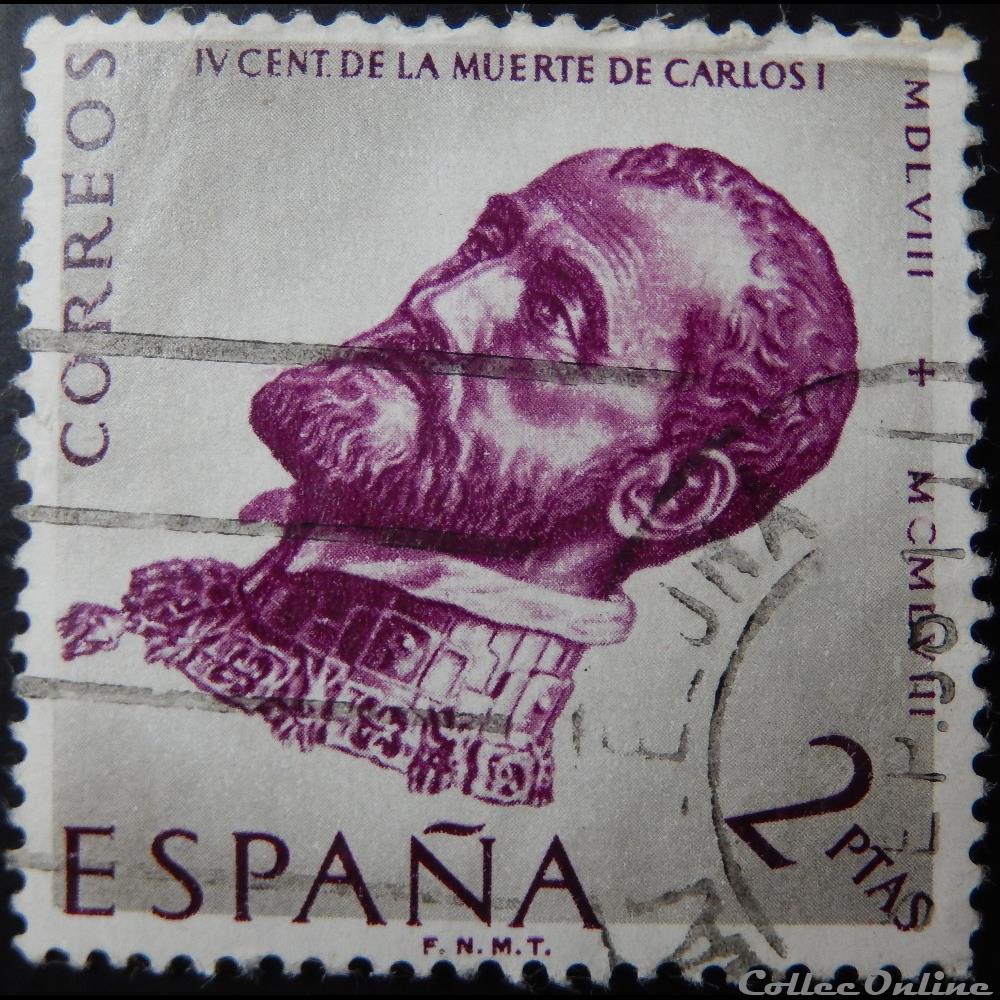 Espagne 00919 Carlos I 2Ptas de 1958 timbre europe espagne 00919 carlos i 2ptas de 1958