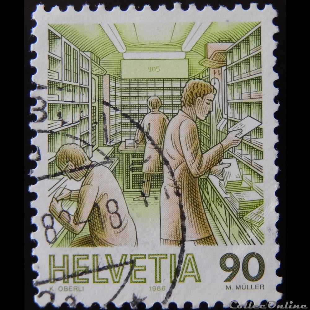 Suisse 01255a centre de tri 90cts de 1986 timbre europe suisse 01255a centre de tri 90cts de 1986