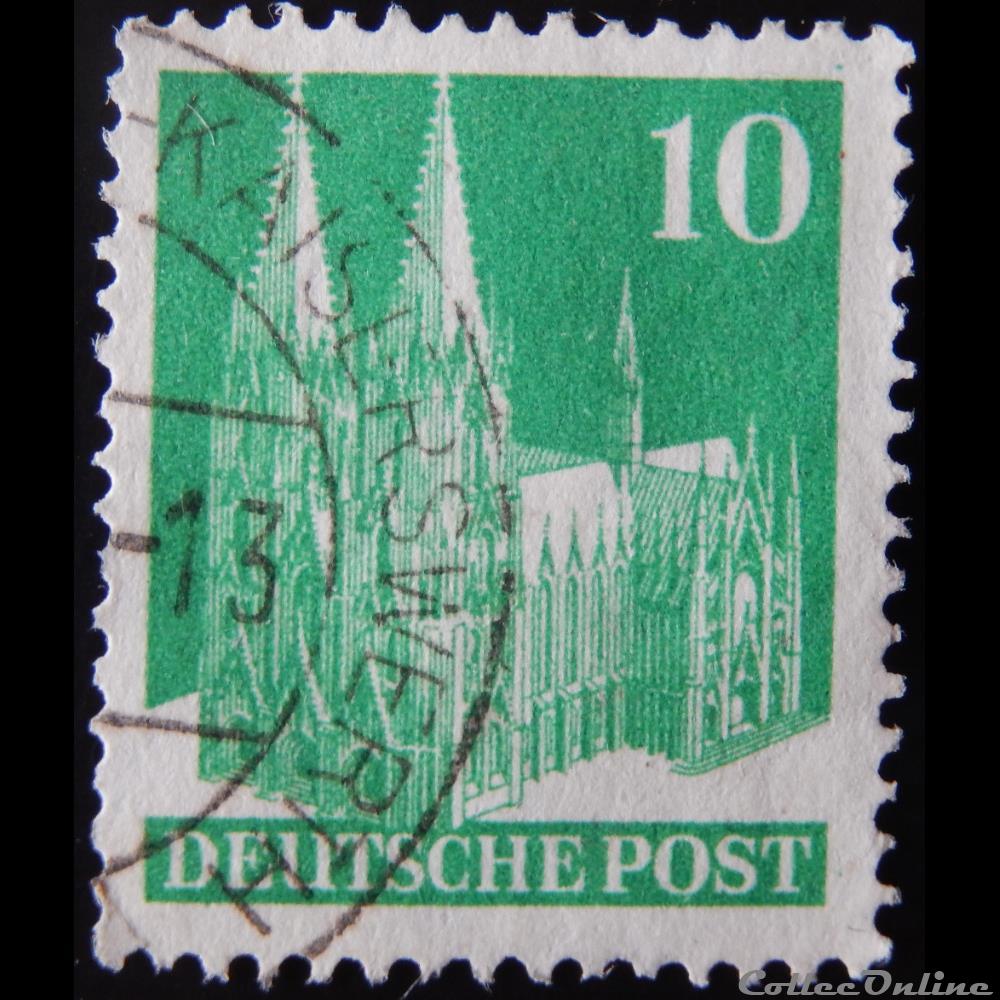 timbre europe allemagne occupation 0048a cathedrale de cologne 10pf de 1949