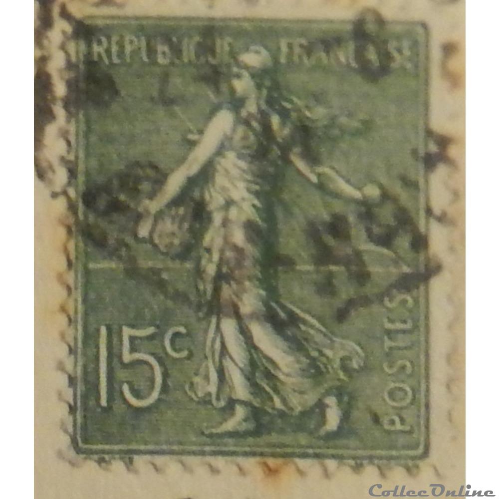 timbre france 00130 semeuse lignee 15c vert gris