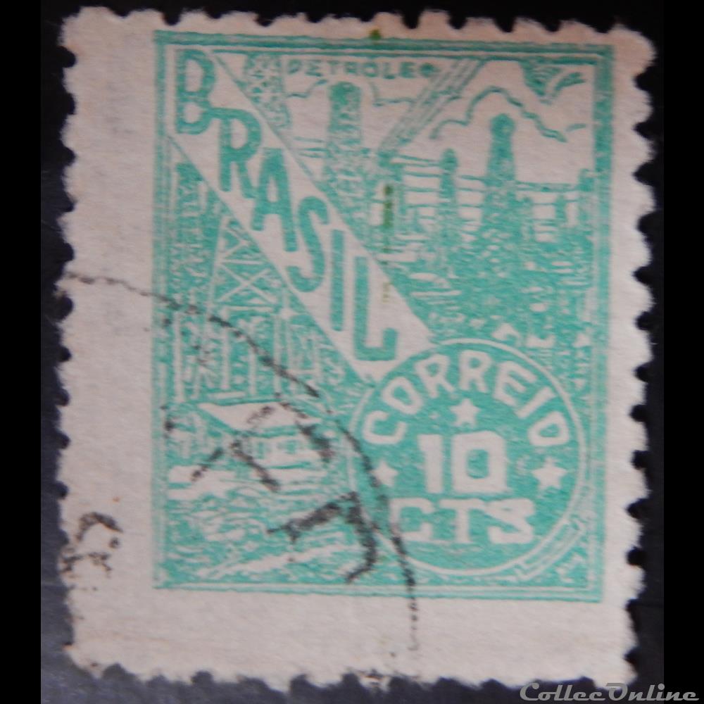 timbre amerique bresil 00464 industrie du petrole 10c de 1946