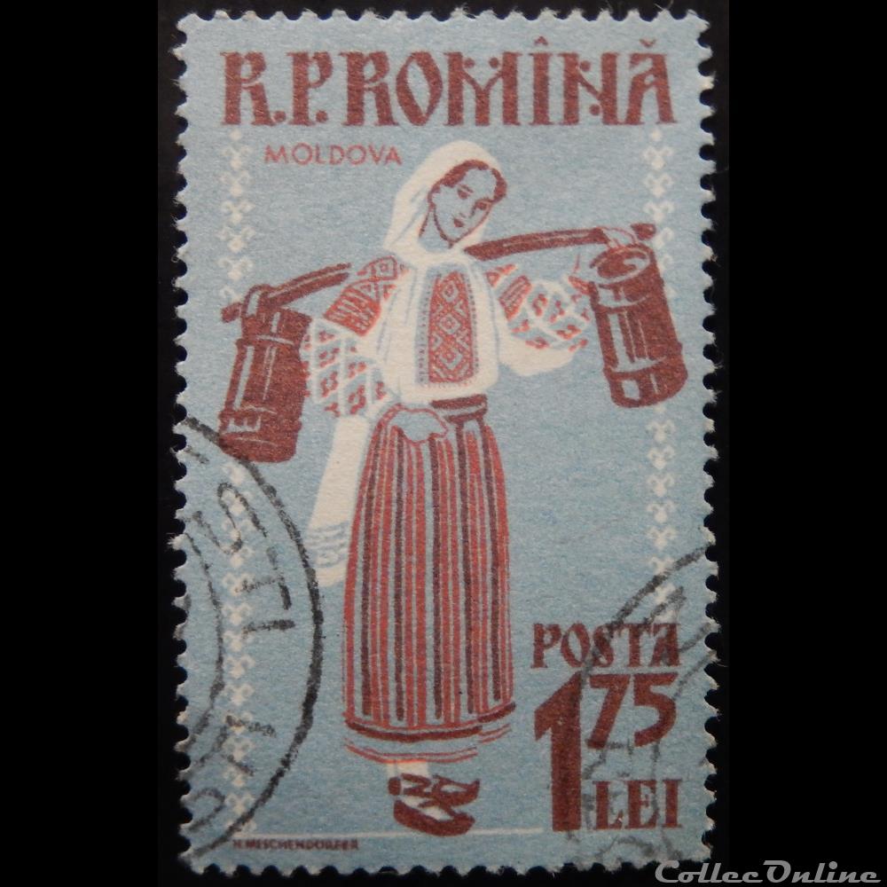 timbre europe roumanie 01605 costume folklorique de moldova 1 75 lei de 1958