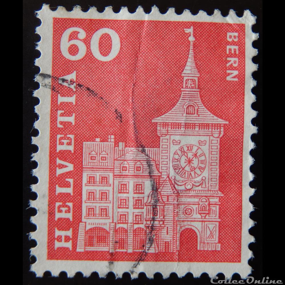 Suisse 00652 Tour de l'Horloge à Berne 60cts de 1960 timbre europe suisse 00652 tour de horloge a berne 60cts de 1960