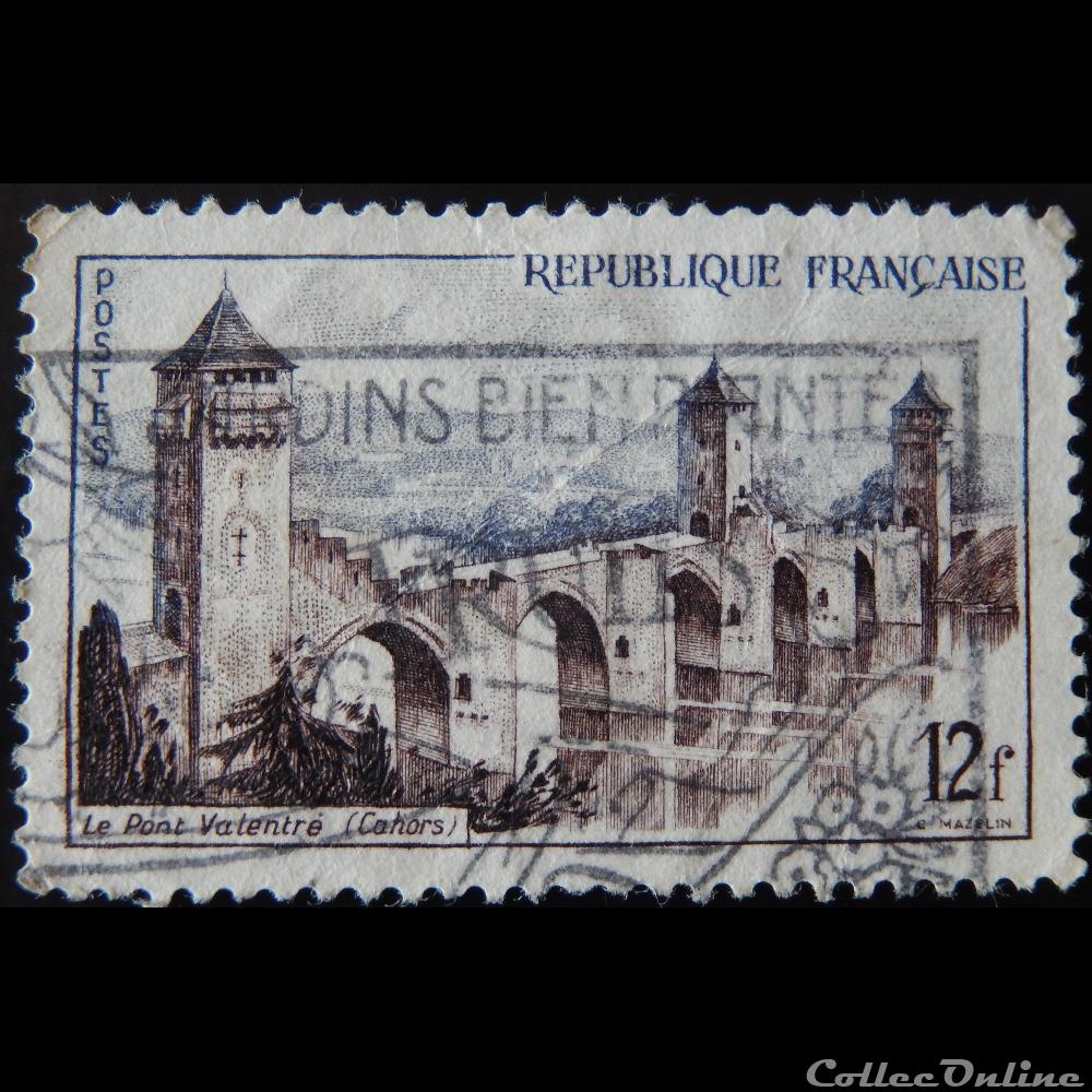 01039 Cahors - Le pont Valentré 12F de 1955 3 timbre france 01039 cahors le pont valentre 12f de 1955