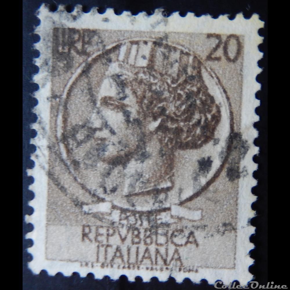 Italie 00651 pièce de Syracuse 20 lires de 1953 3 timbre europe italie 00651 piece de syracuse 20 lires de 1953
