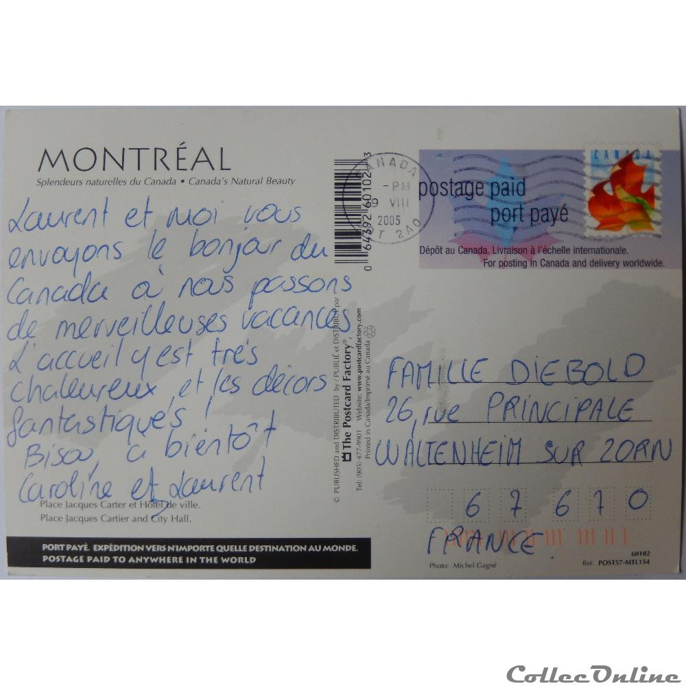 carte postale amerique bretagne cp du canada montreal