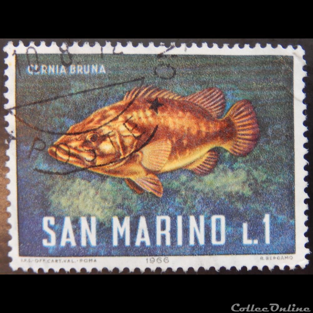 Saint-Marin 00676 Poisson Cernier commun 1L de 1966 timbre europe saint marin 00676 poisson cernier commun 1l de 1966