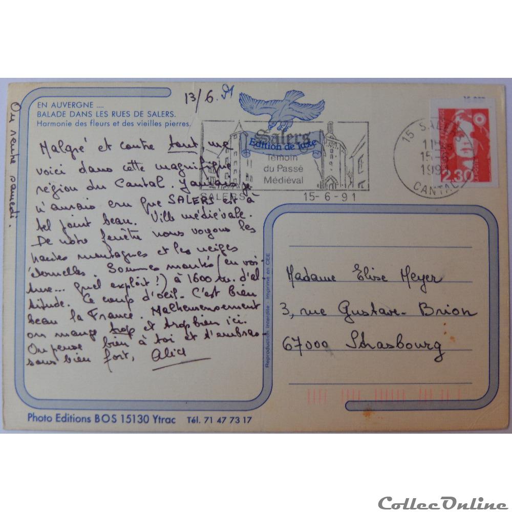 carte postale france auvergne cp du cantal salers