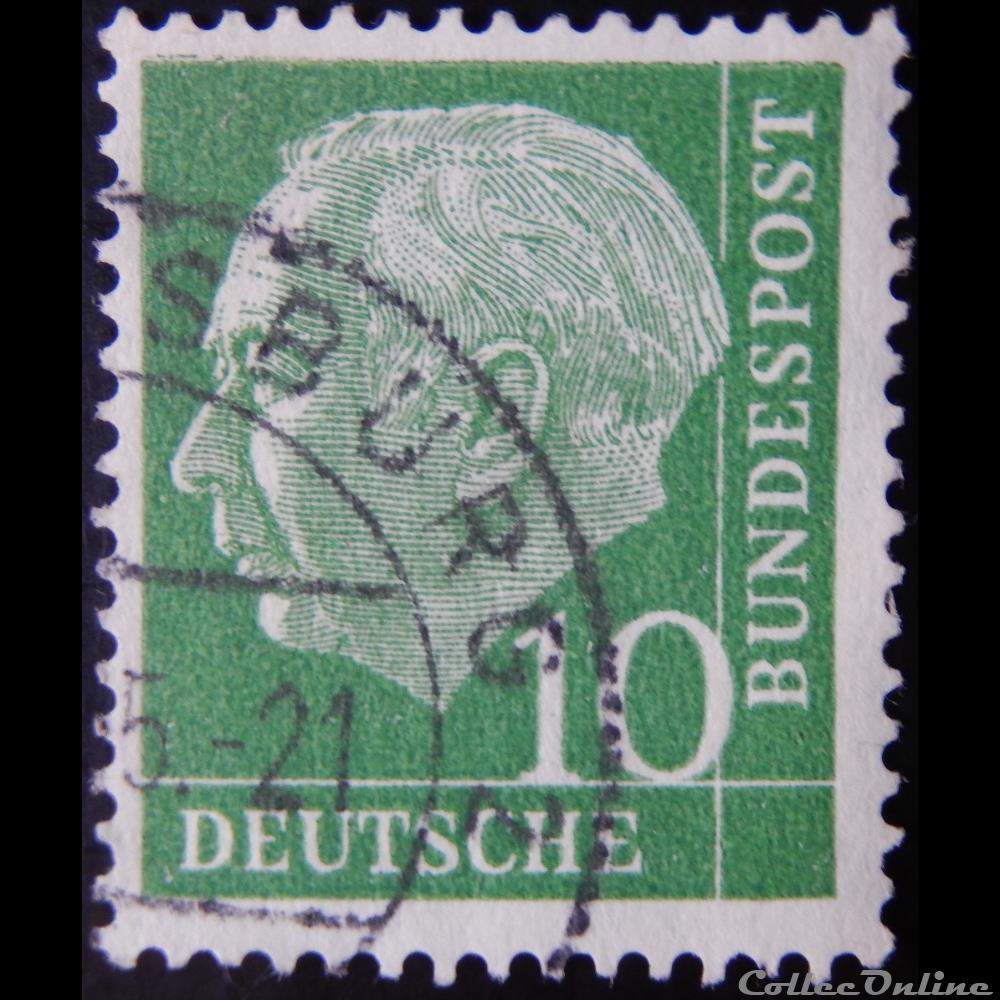 timbre europe allemagne rfa 00067 president theodor heuss 10pf de 1954