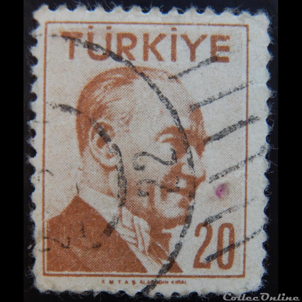 Turquie 01306 Kemal Ataturk 20 Kurus de 1956 2 timbre asie turquie 01306 kemal ataturk 20 kurus de 1956