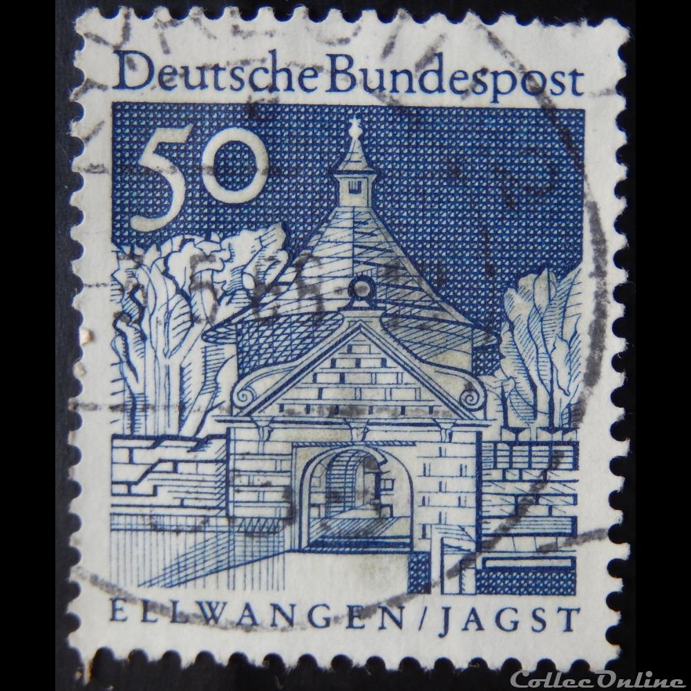 Allemagne RFA 00394 porte du château d'Ellwangen, Jagst 50pf de 1967 3 timbre europe allemagne rfa 00394 porte du chateau ellwangen jagst 50pf de 1967