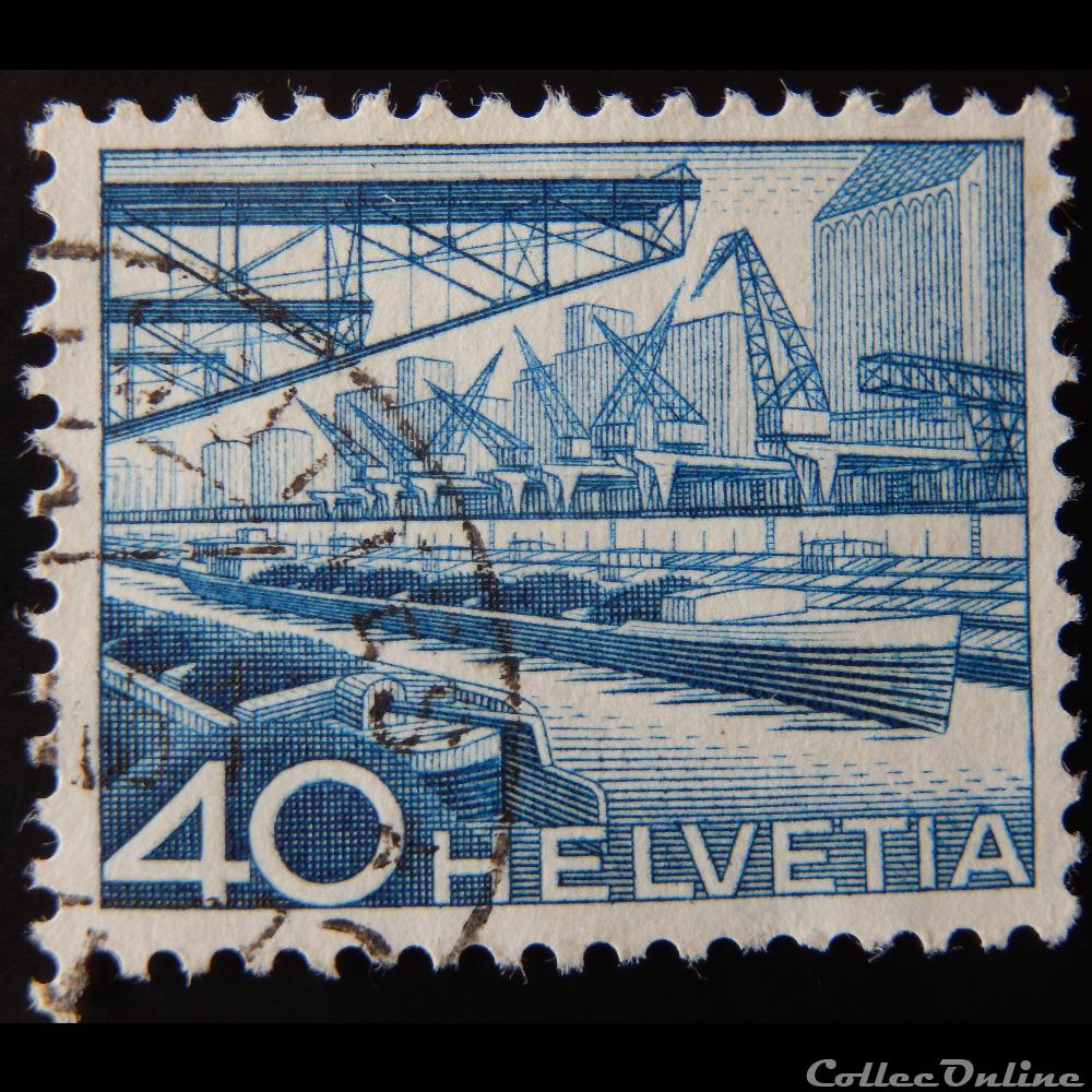 Suisse 00489 port du Rhin à Bâle 40cts de 1949 timbre europe suisse 00489 port du rhin a bale 40cts de 1949