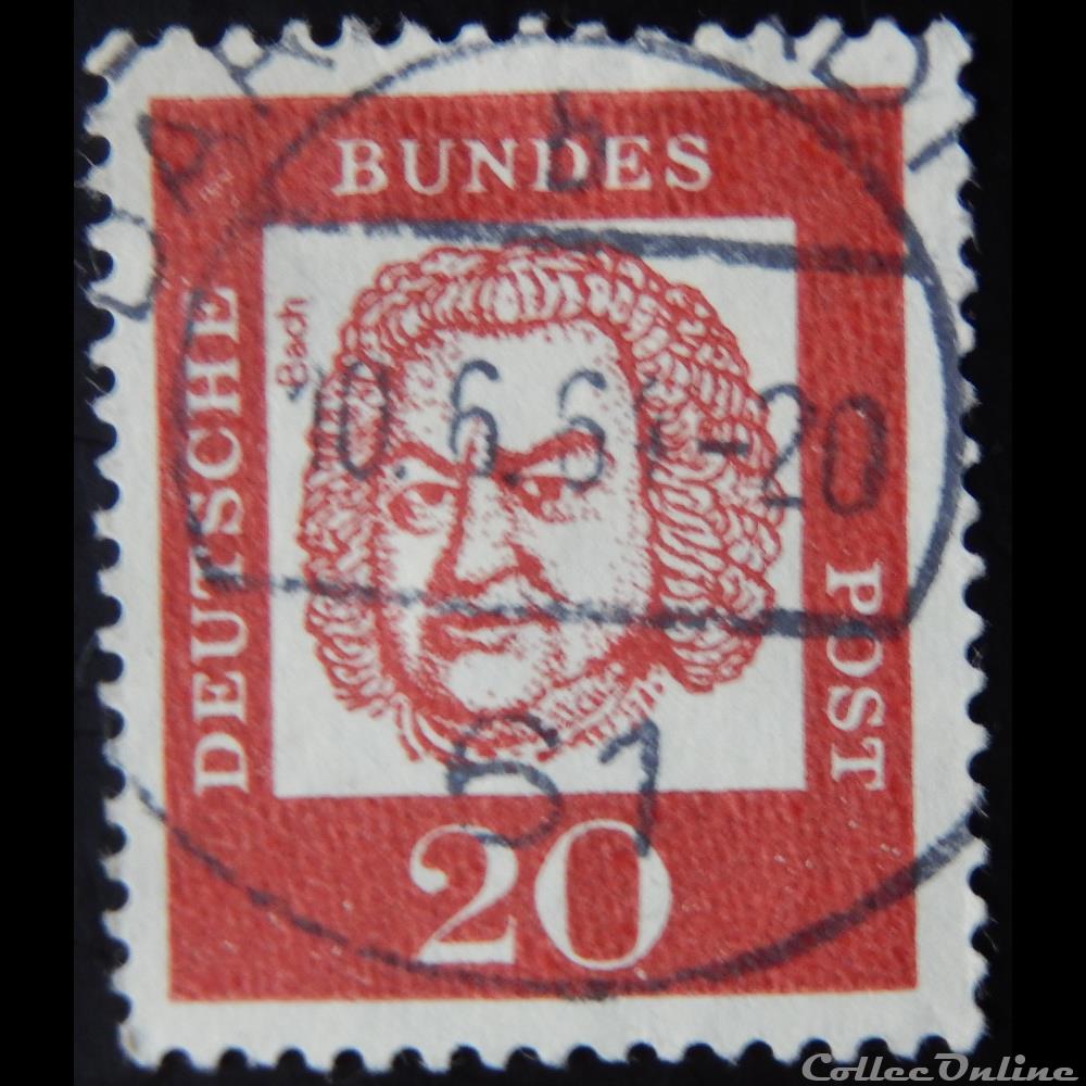 Allemagne RFA 00225 Johann Sebastian Bach 20pf de 1961 3 timbre europe allemagne rfa 00225 johann sebastian bach 20pf de 1961