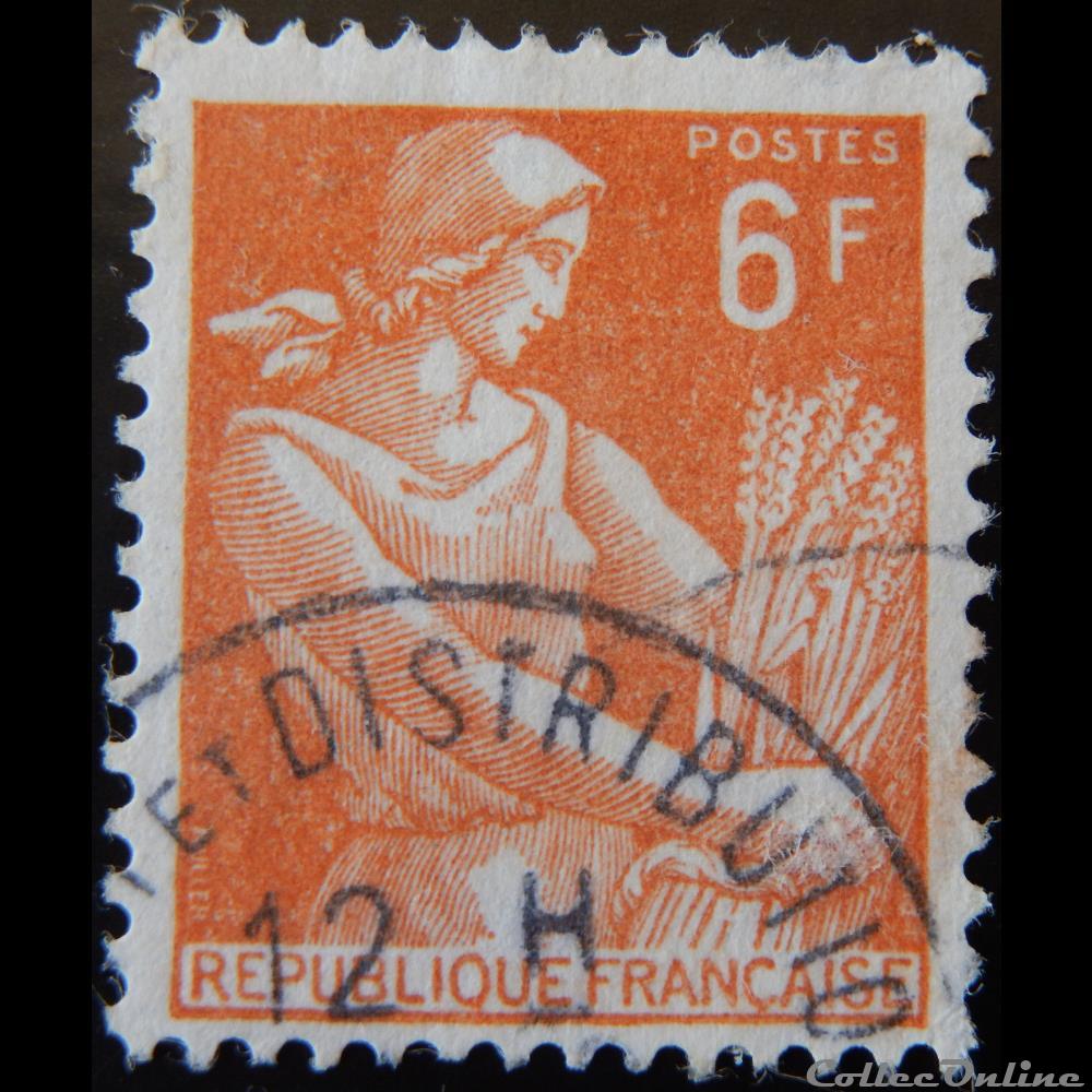 01115 Moissonneuse, 6 F brique-orange timbre france 01115 moissonneuse 6 f brique orange