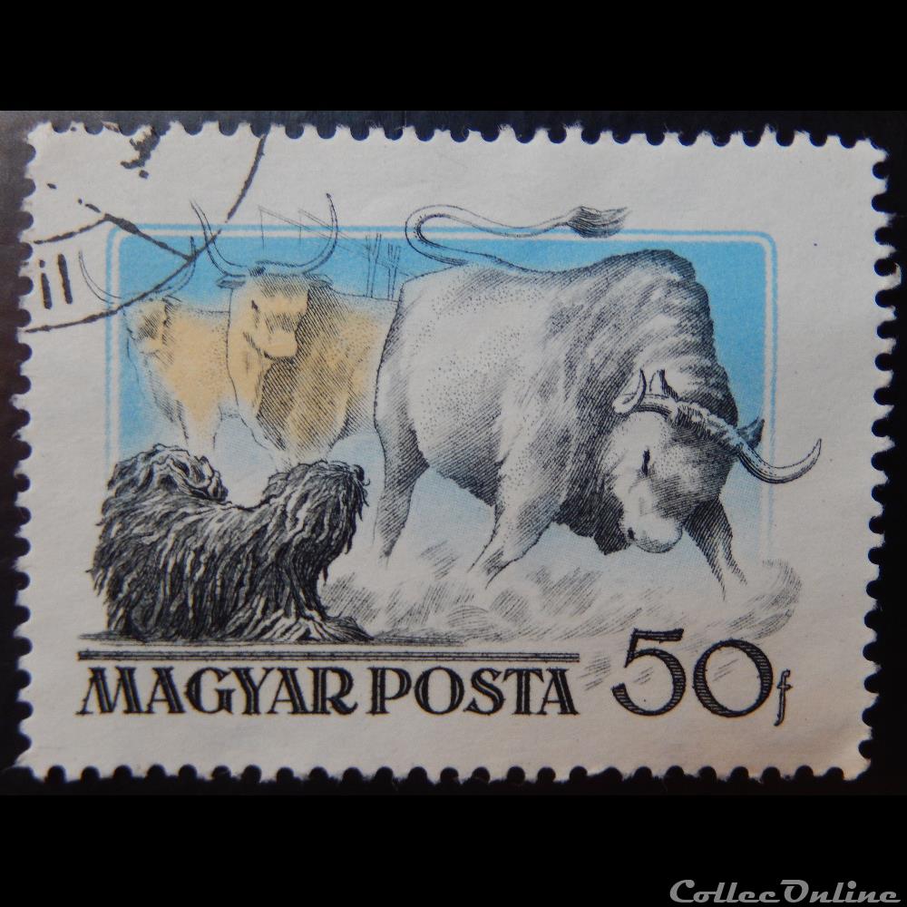 Hongrie 01191 chien Puli et taureau 50f de 1956 timbre europe hongrie 01191 chien puli et taureau 50f de 1956