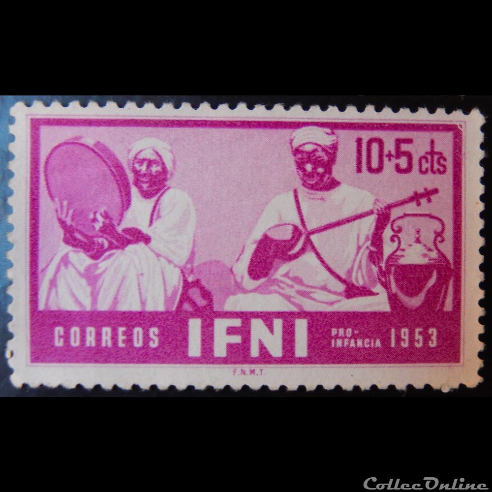 timbre afrique maroc ifni 00070 musiciens 10 5cts de 1953