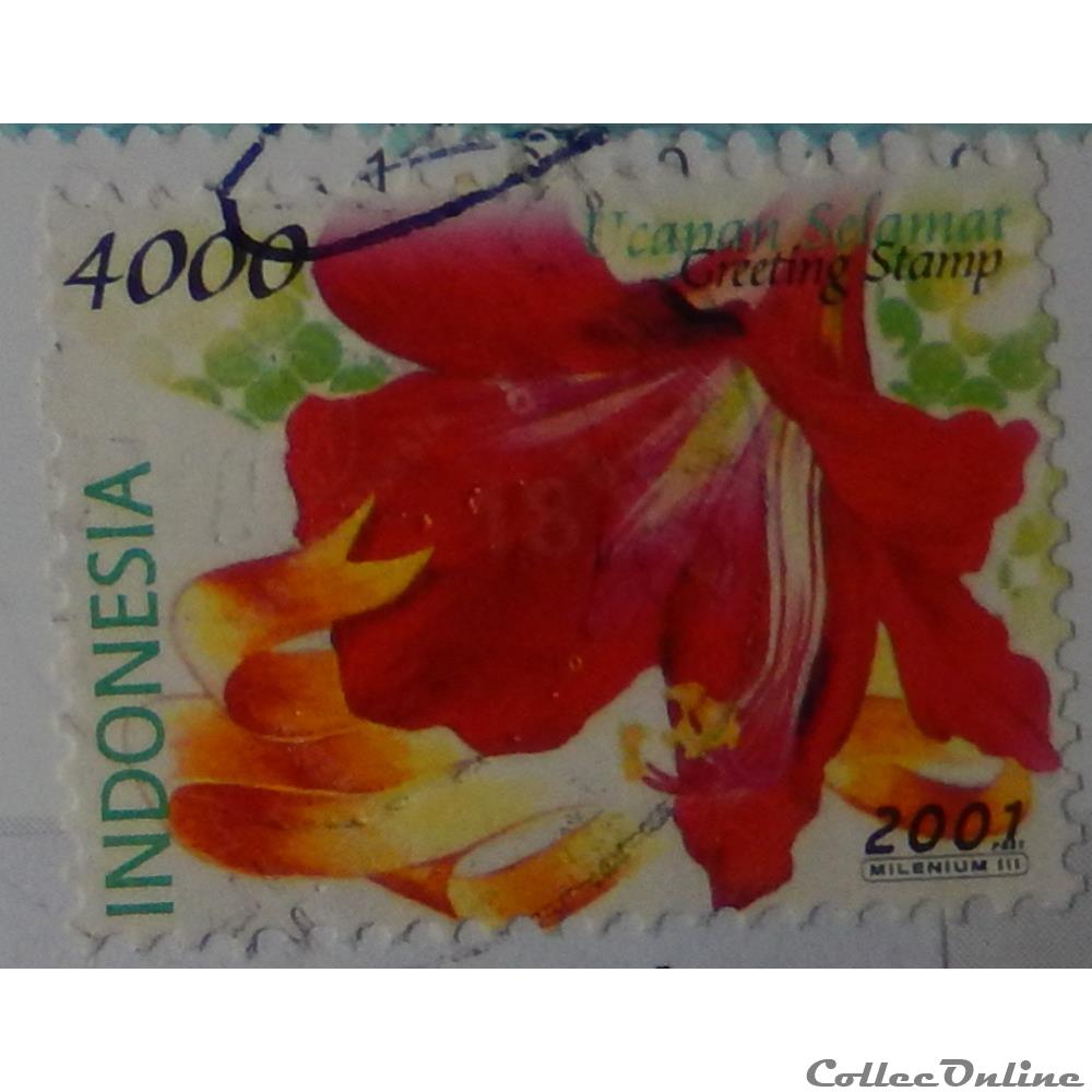 Indonésie 01875 fleur 4000Rp de 2001 timbre asie indonesie 01875 fleur 4000rp de 2001