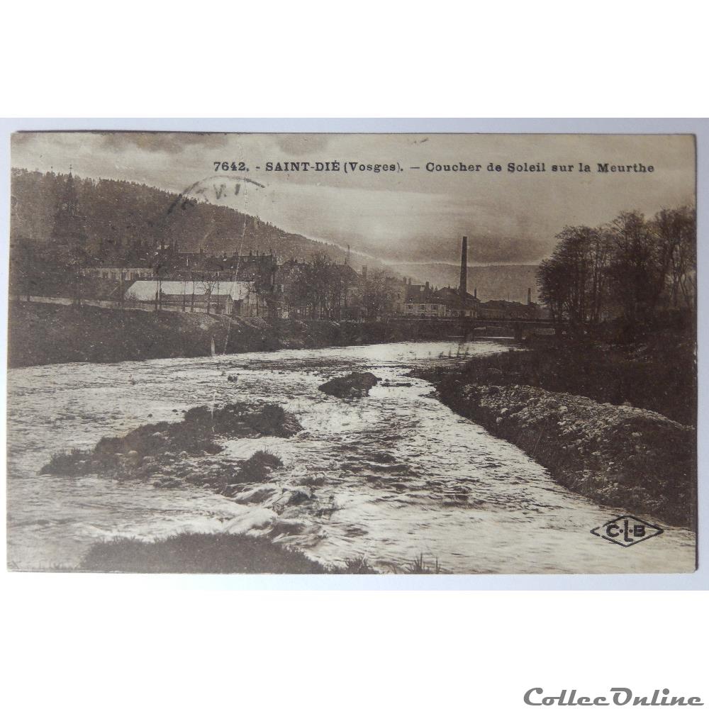 carte postale france lorraine cpa des vosges saint die coucher de soleil sur la meurthe