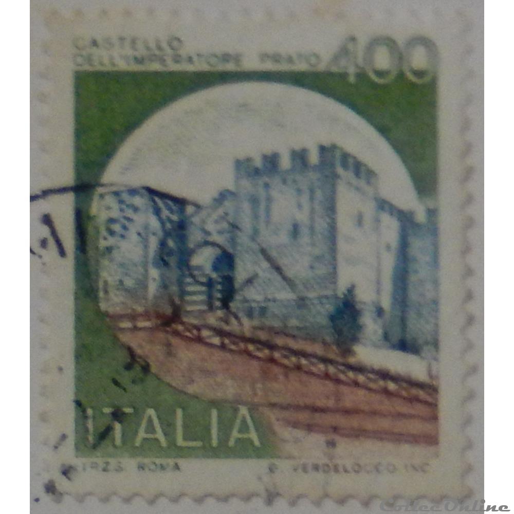 timbre europe italie 01449 chateau de prato 400 lires de 1980