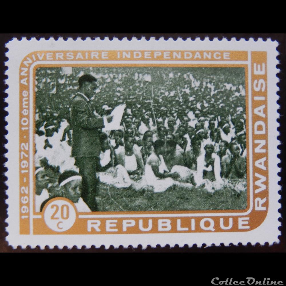 Rwanda 00477 10ème anniversaire de l'indépendance 20c de 1972 timbre afrique rwandum rwanda 00477 10eme anniversaire de independance 20c de 1972