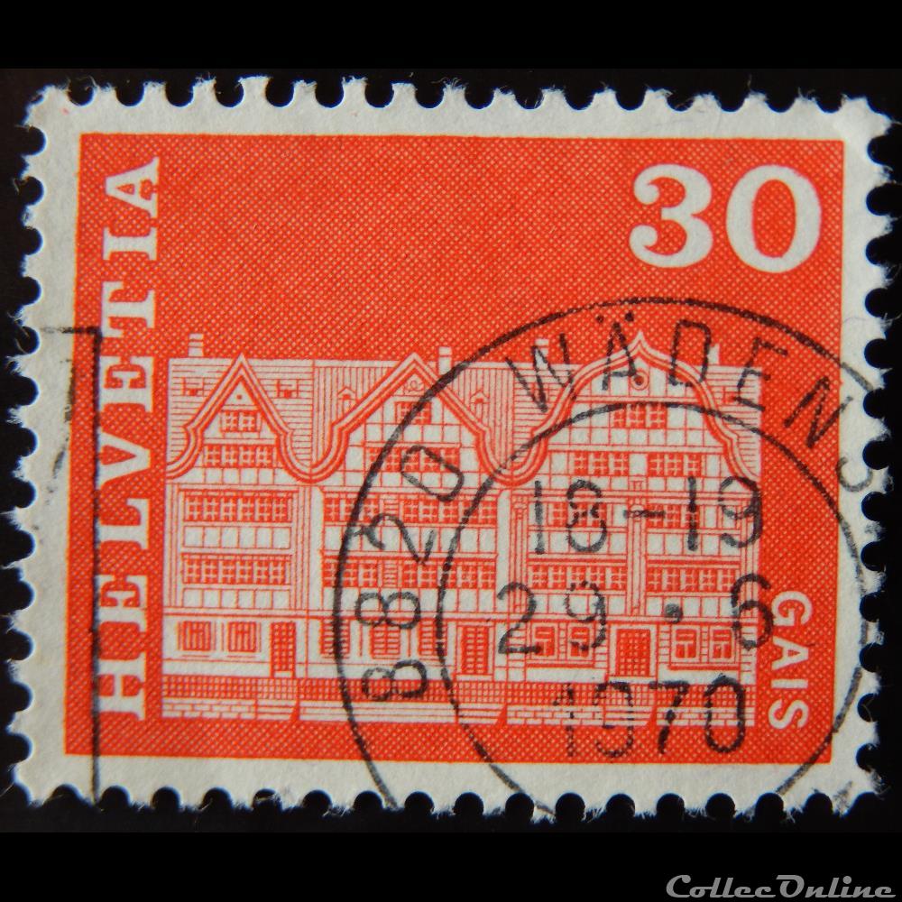Suisse 00819 maison villageoise carré, Gais 30cts de 1968 3 timbre europe suisse 00819 maison villageoise carre gais 30cts de 1968