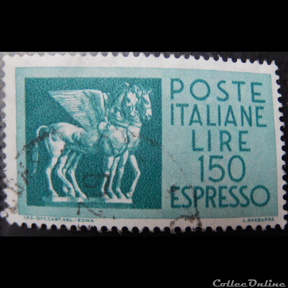 timbre europe italie e0044 chevaux ailes etrusques 150 lires de 1966